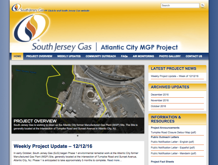 South Jersey Gas Atlantic City MGP Project Website